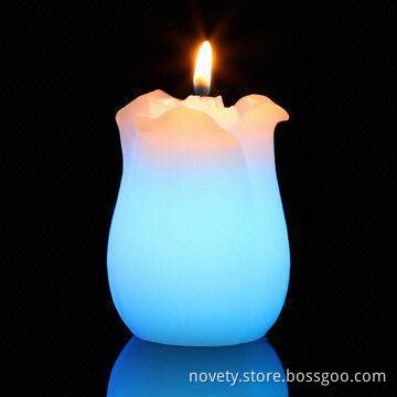 LED tulip, real smokeless wax candles really change colors when lit